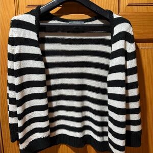 NY Collection Black and White Striped Cardigan